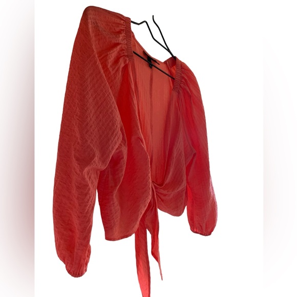 LANE BRYANT Coral Melon Orange Tie-Front Over piece Shrug Crop Plus Size 18/20 - Picture 5 of 15